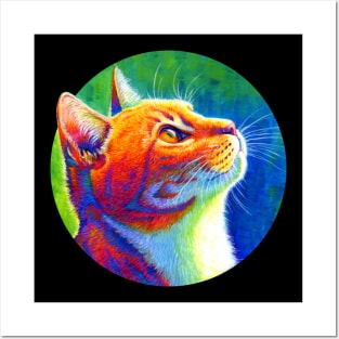 Psychedelic Rainbow Tabby Cat Posters and Art